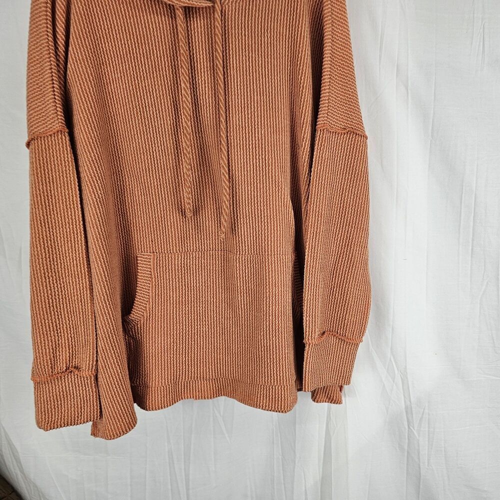 Blumin Apparel Burnt Orange Ribbed Long Sleeve Hooded Sweat Shirt Women's Large - Picture 2 of 5